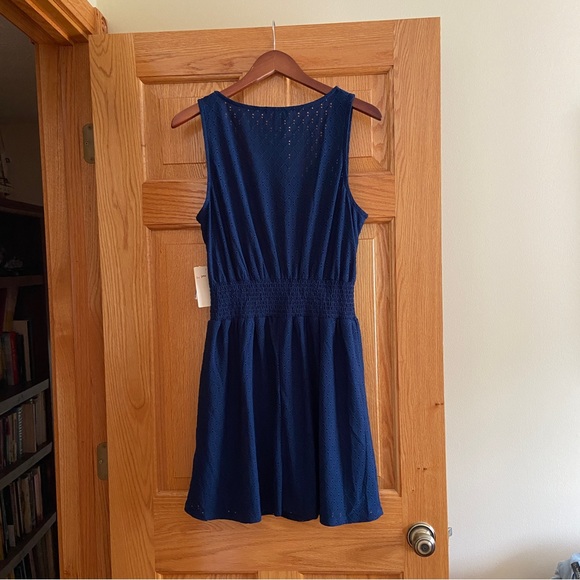 BEBOP Navy Tie Sleeveless Eyelet Fit + Flare lined dress -NWT -Size L (Large) - Picture 4 of 12